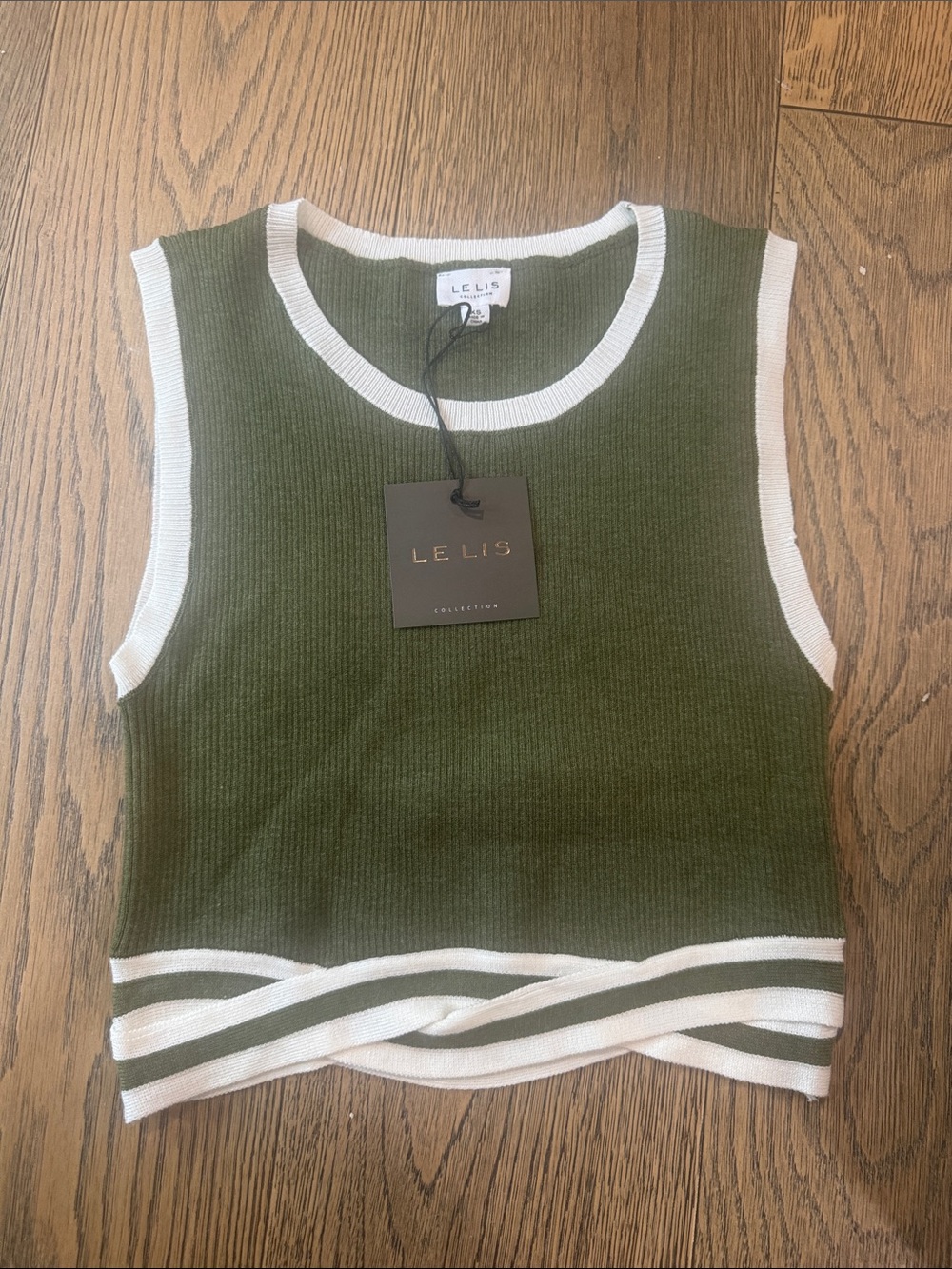 Le Lis Olive Green Crop Knit Tank with White Trim NWT XS